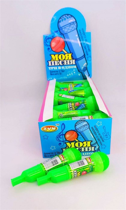 Карамель на палочке и микрофон со свистком "МОЯ ПЕСНЯ", 3 гр. 30 шт. уп. 02839