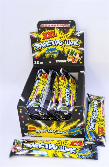 Жевательная конфета "Электрошок" XXL со вкусом Тропик 25 гр. 36 шт. уп. 00772