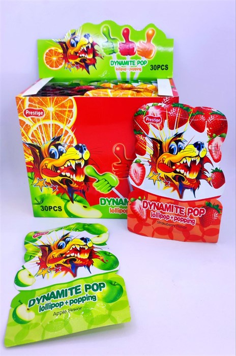 Карамель на палочке с кислой пудрой "DINAMITE POP" ассорти 9 гр. 30 шт. уп. (МТ) 02731