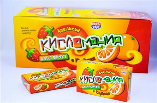 Жевательные конфеты "Кисломания дабл фрукт" апельсин и клубника 14 гр. 30 шт. уп 00664