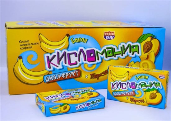 Жевательные конфеты "Кисломания дабл фрукт" банан-персик 14 гр. 30 шт. уп 00666