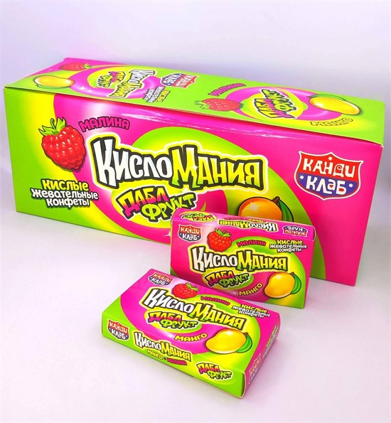 Жевательные конфеты "Кисломания дабл фрукт" малина и манго 14 гр. 30 шт. уп. 01637