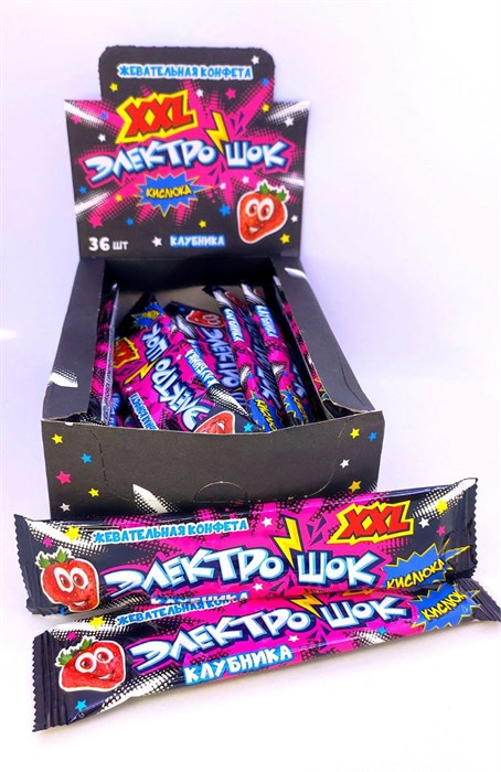 Жевательная конфета "Электрошок" XXL со вкусом Клубники 25 гр. 36 шт. уп. 01698