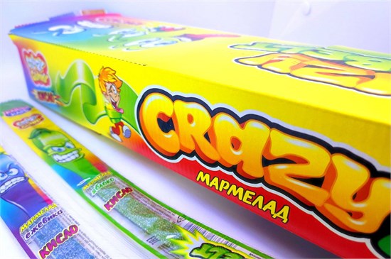 Мармелад в кислой обсыпке "CRAZY GUMMY CRAZY BELT" (кислый ремешок) тутти -фрутти 15 гр. 54 шт. уп 00684