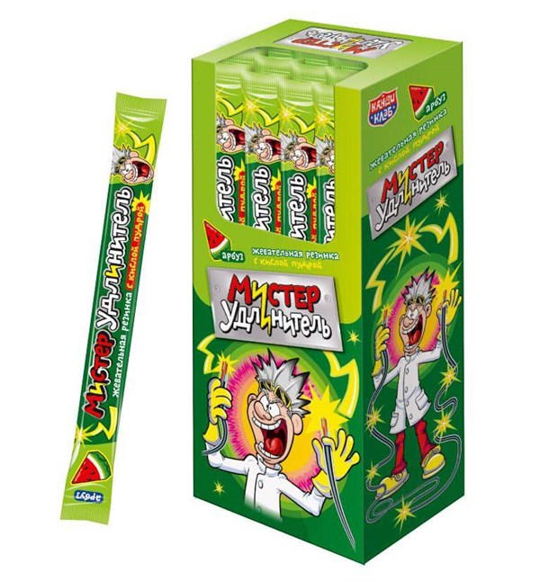 Жевательная резинка с кислой пудрой "Мистер удлинитель" со вкусом арбуза 18г*30шт* 00252