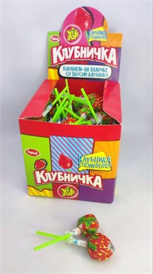 Леденцы карамельные на палочке "КЛУБНИЧКА", 14 гр. 100 шт. уп 03116