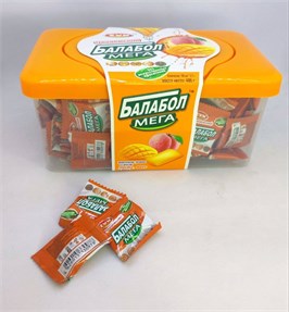 Жев. резинка«ТРОПИЧЕСКИЙ БАЛАБОЛ МЕГА»со вкусом персика,манго и мяты ZVN TM БАЛАБОЛ TM  486г(2,7 гр. 180 шт. уп.) 03147
