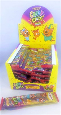 Жевательный мармелад в кислой обсыпке ТМ «Канди Клаб» «CRAZY GUMMY. CRAZY STICK» (Три кота), вкус ассорти (арбуз, кола, тутти-фрутти, клубника, лесные ягоды) 20 гр.  24 шт. уп. LIC200