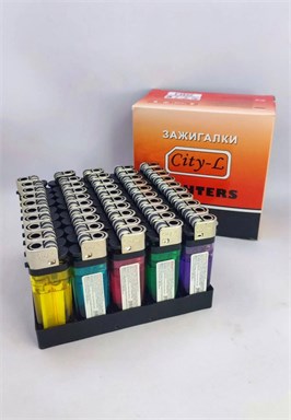 "СТЕКЛО" зажигалка прозрачная цветная кремниевая, 50 шт. уп. /БЛ (CL-06/05) 9785353117926