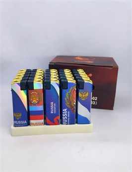 "RUSSIA" зажигалка ДЖЕТ металлическая, 25 шт. уп. (JM-02/03) 9785353117939